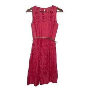Eliza J Womens 4 Hot Pink Eyelet Aline Dress Gold Belted Spring Lined